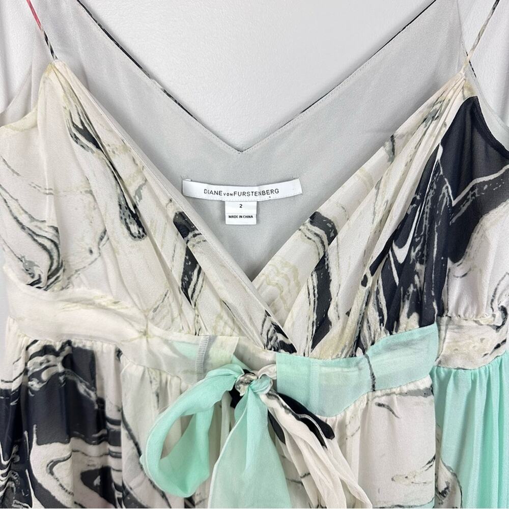 Diane Von Furstenberg Jolie Turquoise Silk A-Line Midi Dress Size 2 Resortwear - Picture 3 of 16